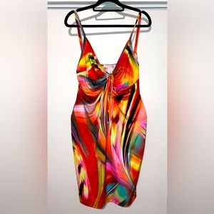 Curvy Girl by Ashley Stewart spaghetti strap multi color dress